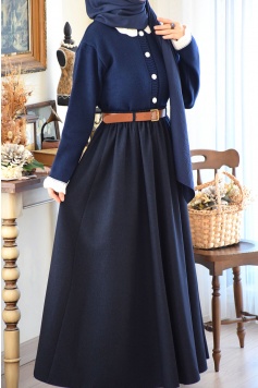 Kalın Kemerli Parçalı Yün Lacivert