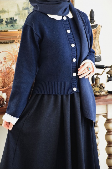 Bebe Yakalı Triko Hırka Lacivert