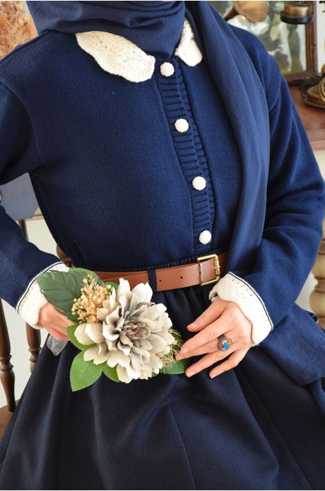 Bebe Yakalı Triko Hırka Lacivert