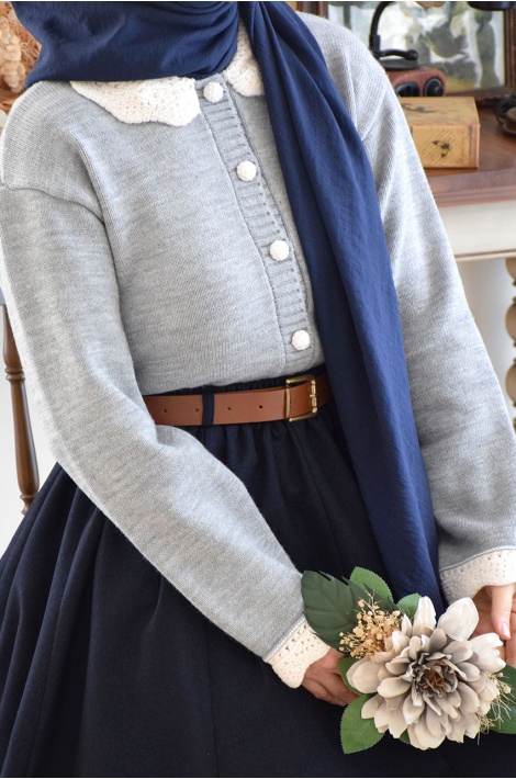 Bebe Yakalı Triko Hırka Gri