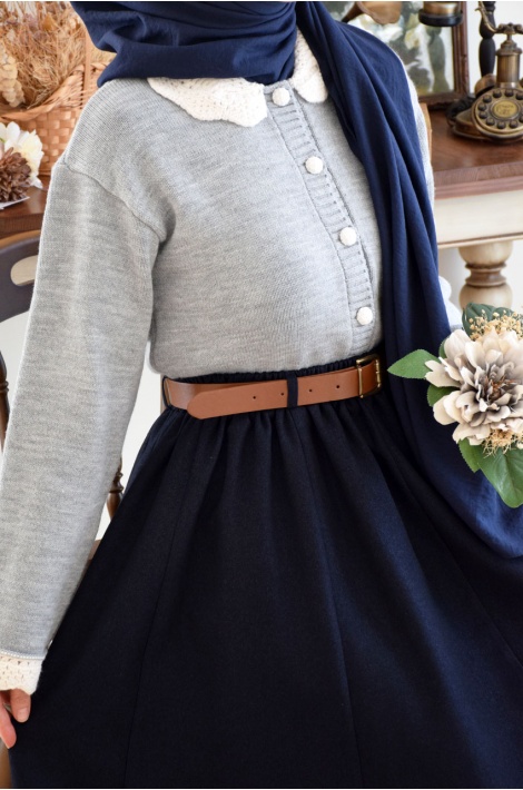 Bebe Yakalı Triko Hırka Gri