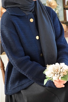 Kalın Örme Triko Hırka Lacivert