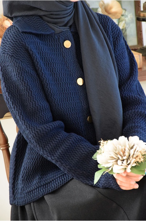 Kalın Örme Triko Hırka Lacivert