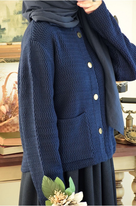 Kalın Örme Triko Hırka Lacivert