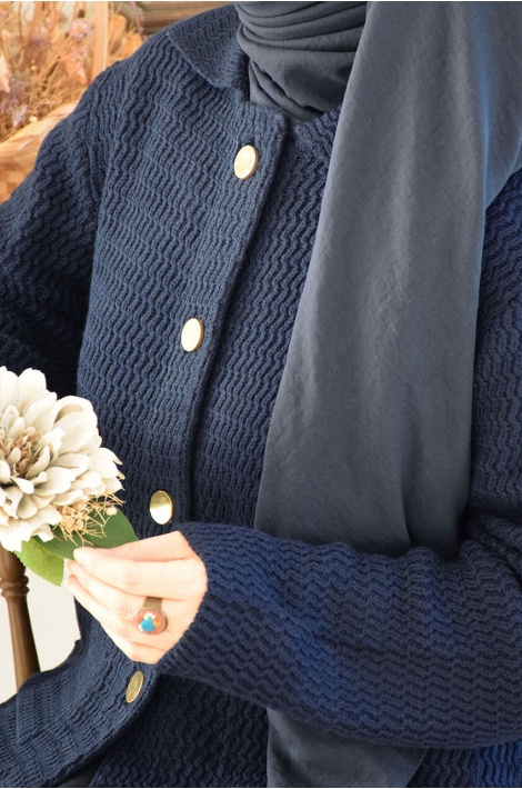 Kalın Örme Triko Hırka Lacivert