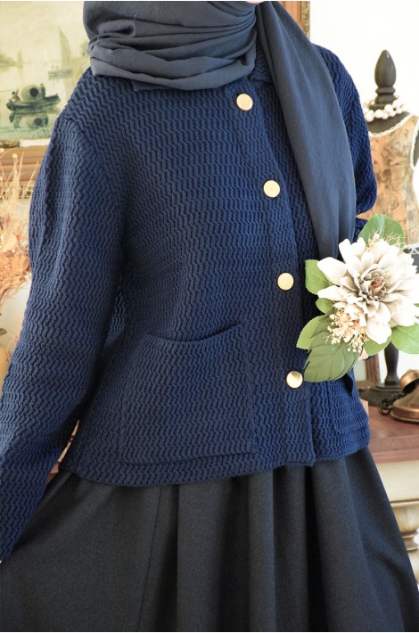 Kalın Örme Triko Hırka Lacivert