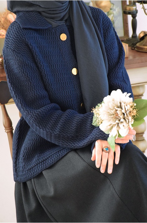 Kalın Örme Triko Hırka Lacivert