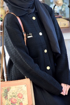 Kalın Örme Triko Hırka Siyah