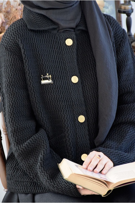 Kalın Örme Triko Hırka Siyah