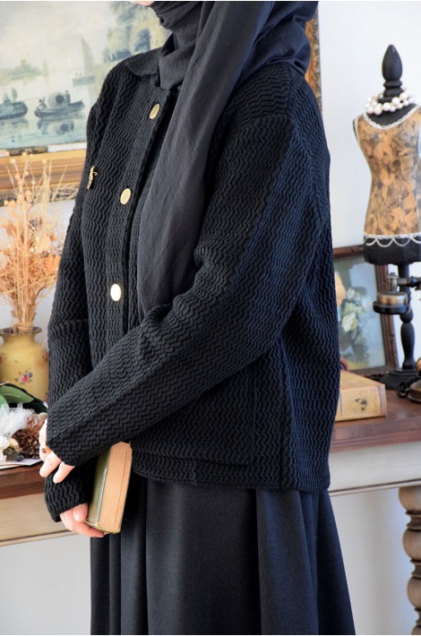 Kalın Örme Triko Hırka Siyah