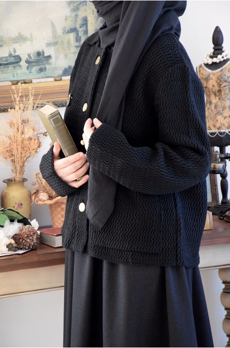 Kalın Örme Triko Hırka Siyah