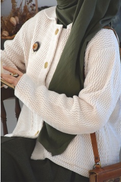 Kalın Örme Triko Hırka Krem