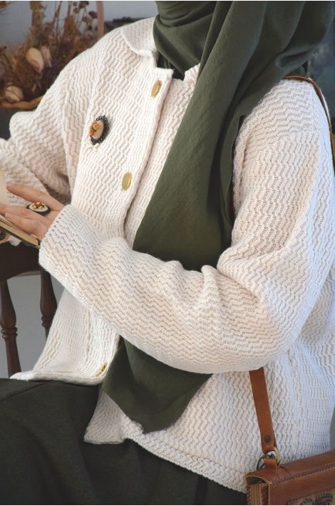 Kalın Örme Triko Hırka Krem