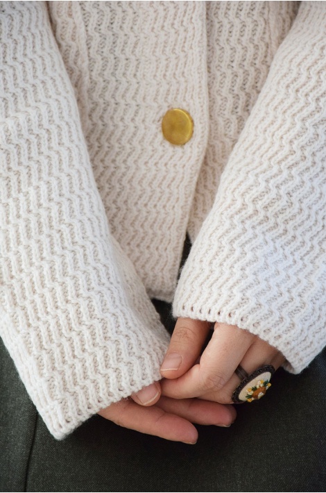 Kalın Örme Triko Hırka Krem