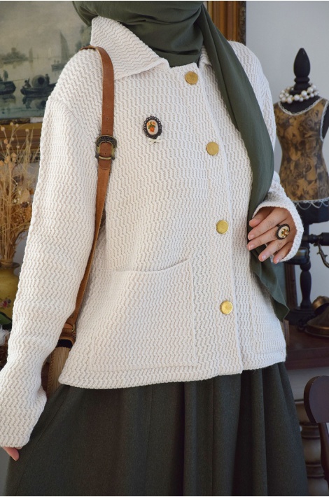 Kalın Örme Triko Hırka Krem