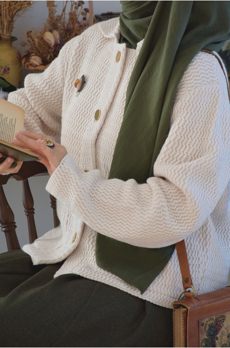 Kalın Örme Triko Hırka Krem