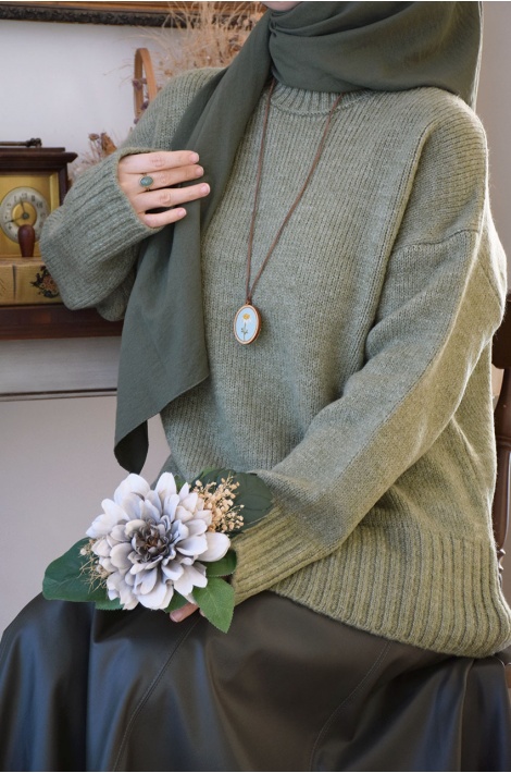 Oversize Triko Kazak Yeşil