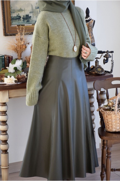 A Kesim Deri Etek Haki