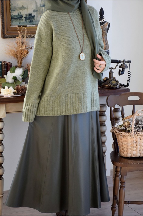 A Kesim Deri Etek Haki