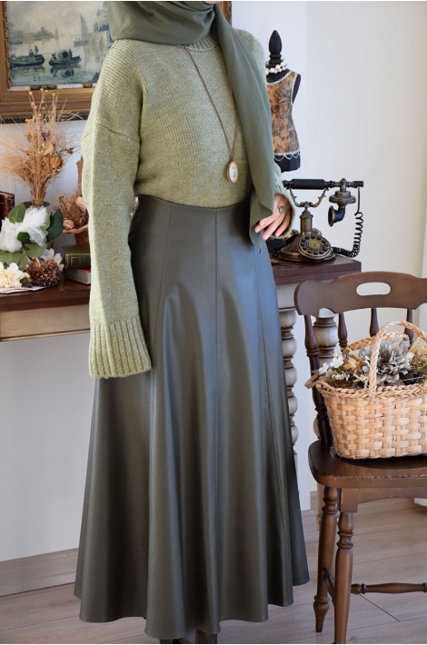 A Kesim Deri Etek Haki