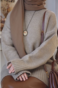 Oversize Triko Kazak Açık Vizon