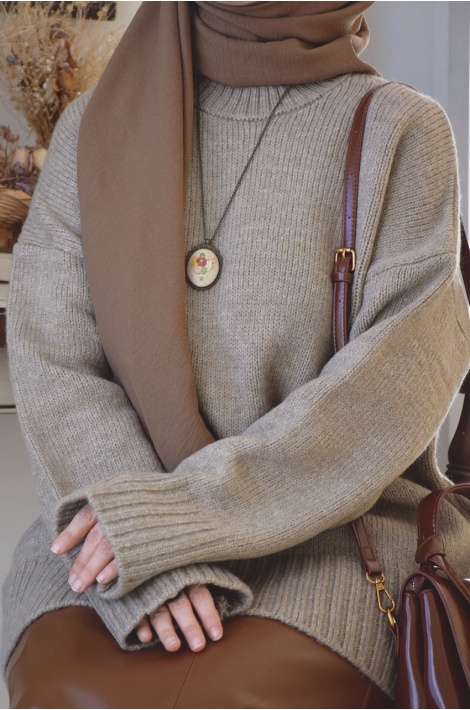 Oversize Triko Kazak Açık Vizon