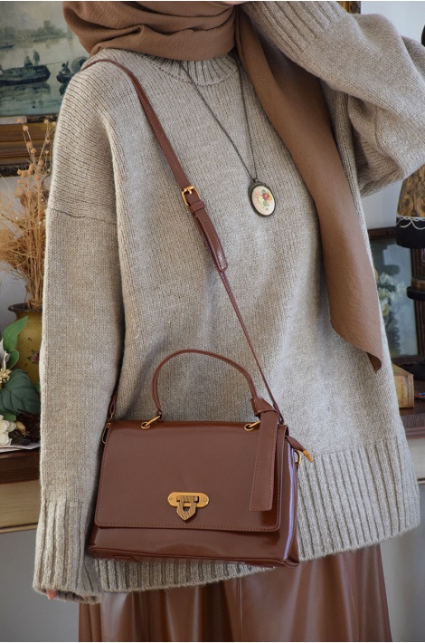 Oversize Triko Kazak Açık Vizon