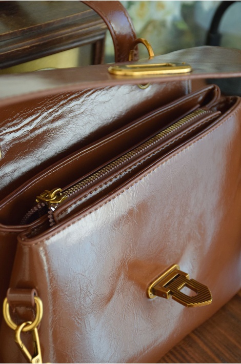 Taba Renk Çift Bölmeli Çanta