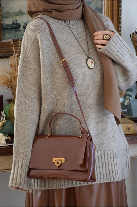 Taba Renk Çift Bölmeli Çanta