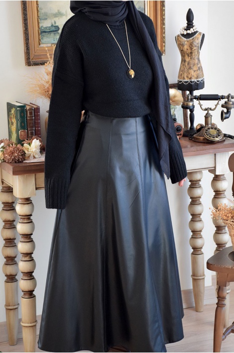 A Kesim Deri Etek Siyah