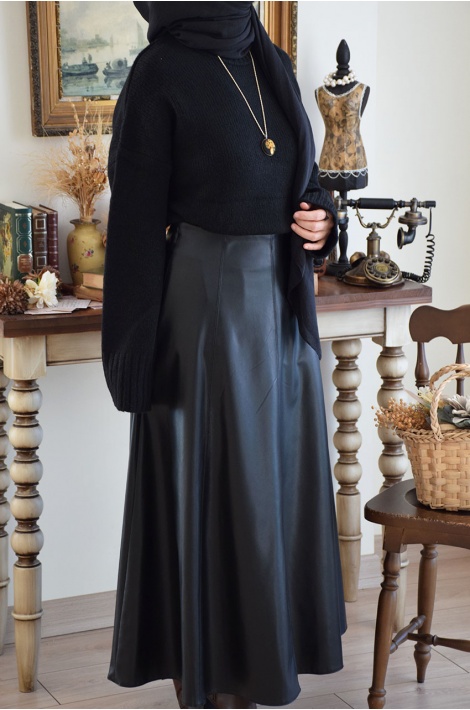 A Kesim Deri Etek Siyah