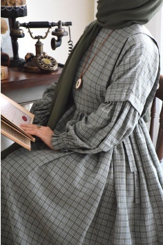 Pötikareli Yandan Bağcıklı Elbise Yeşil