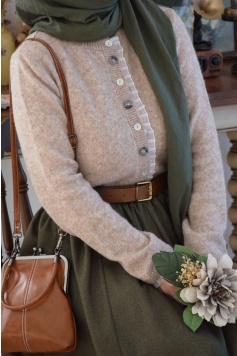 Fırfır Detaylı Triko Hırka Bej Rengi