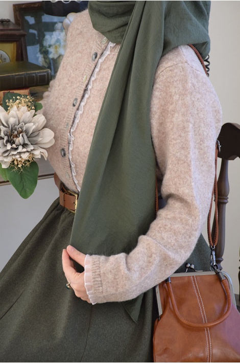 Fırfır Detaylı Triko Hırka Bej Rengi