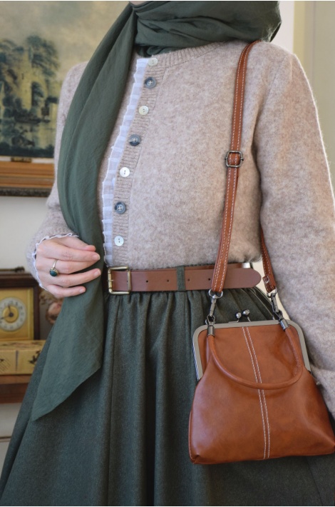 Kalın Kemerli Parçalı Yün Etek Yeşil