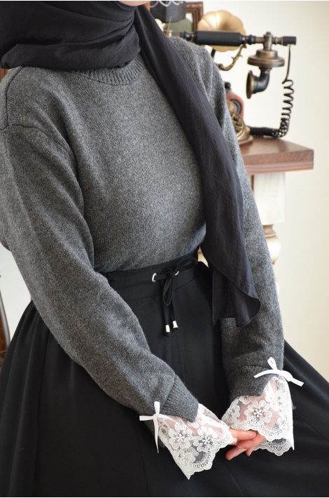 Güpürlü Yumuşacık Kazak Koyu Gri