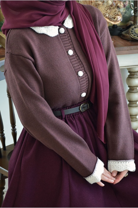 Bebe Yakalı Triko Hırka Mürdüm