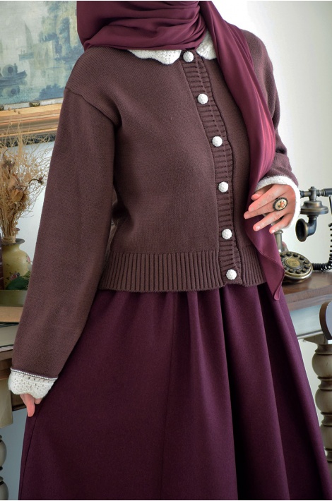 Bebe Yakalı Triko Hırka Mürdüm