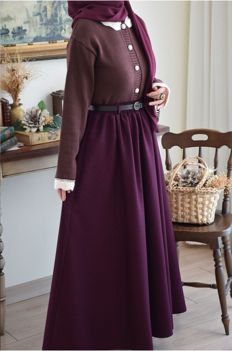 Bebe Yakalı Triko Hırka Mürdüm