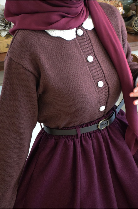 Bebe Yakalı Triko Hırka Mürdüm