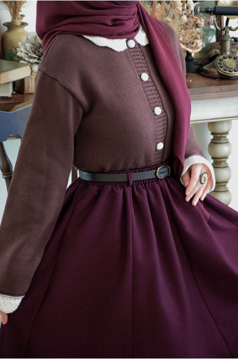 Bebe Yakalı Triko Hırka Mürdüm