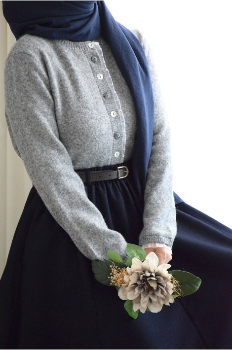 Kemerli Yün Etek Lacivert