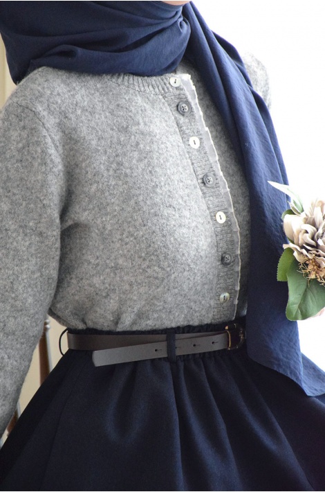 Fırfır Detaylı Yumoş Hırka Gri