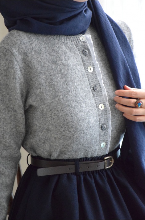 Fırfır Detaylı Yumoş Hırka Gri