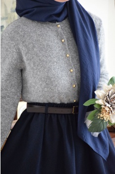 Minik Gold Düğmeli Yünlü Hırka Gri