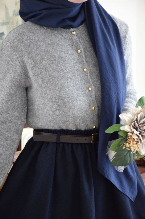 Minik Gold Düğmeli Yünlü Hırka Gri