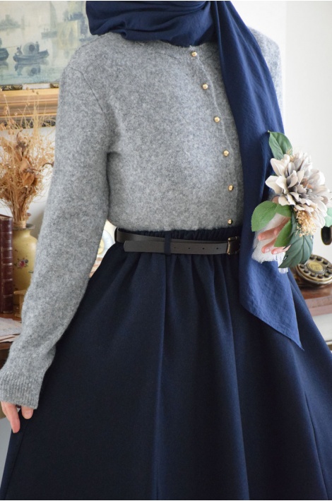 Minik Gold Düğmeli Yünlü Hırka Gri