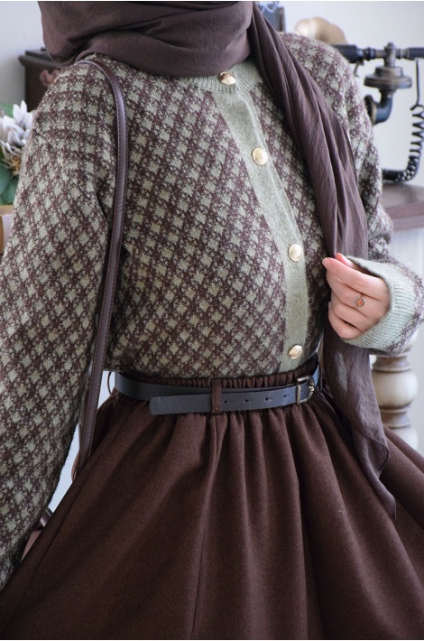 Etnik Hırka Yeşil-Kahverengi