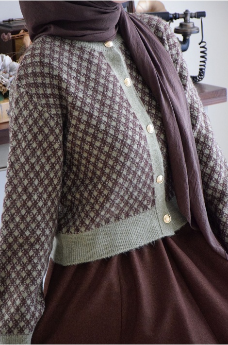 Etnik Hırka Yeşil-Kahverengi