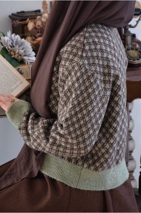 Etnik Hırka Yeşil-Kahverengi